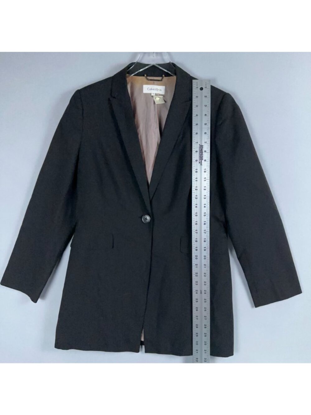 Calvin Klein Blazer Jacket Size 12 Black Single Breasted Wool Blend Notch Lapel - Picture 9 of 14